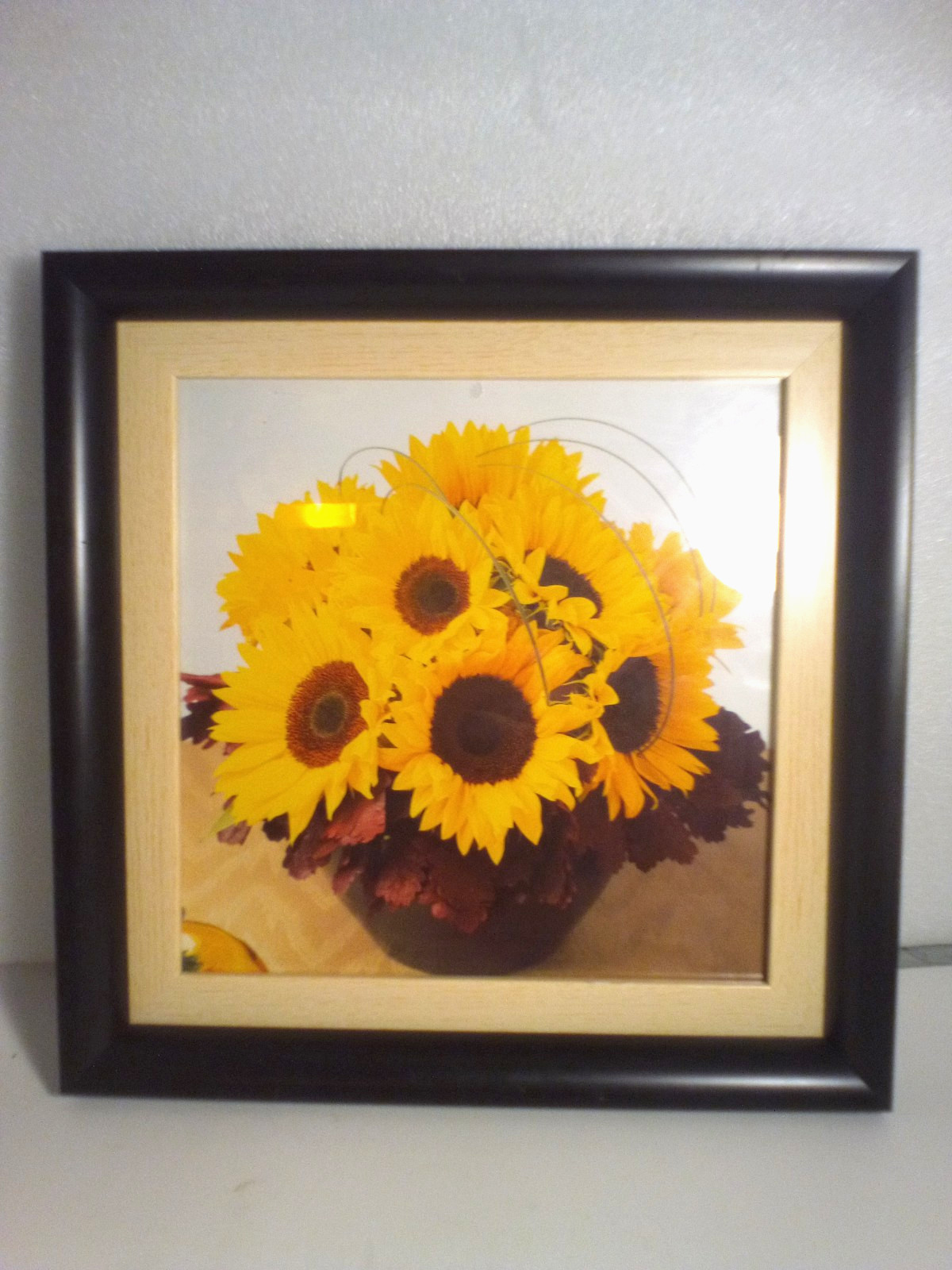 Sunflowers in a Basket Framed Picture 13» x 13» Black Frame Country Decor