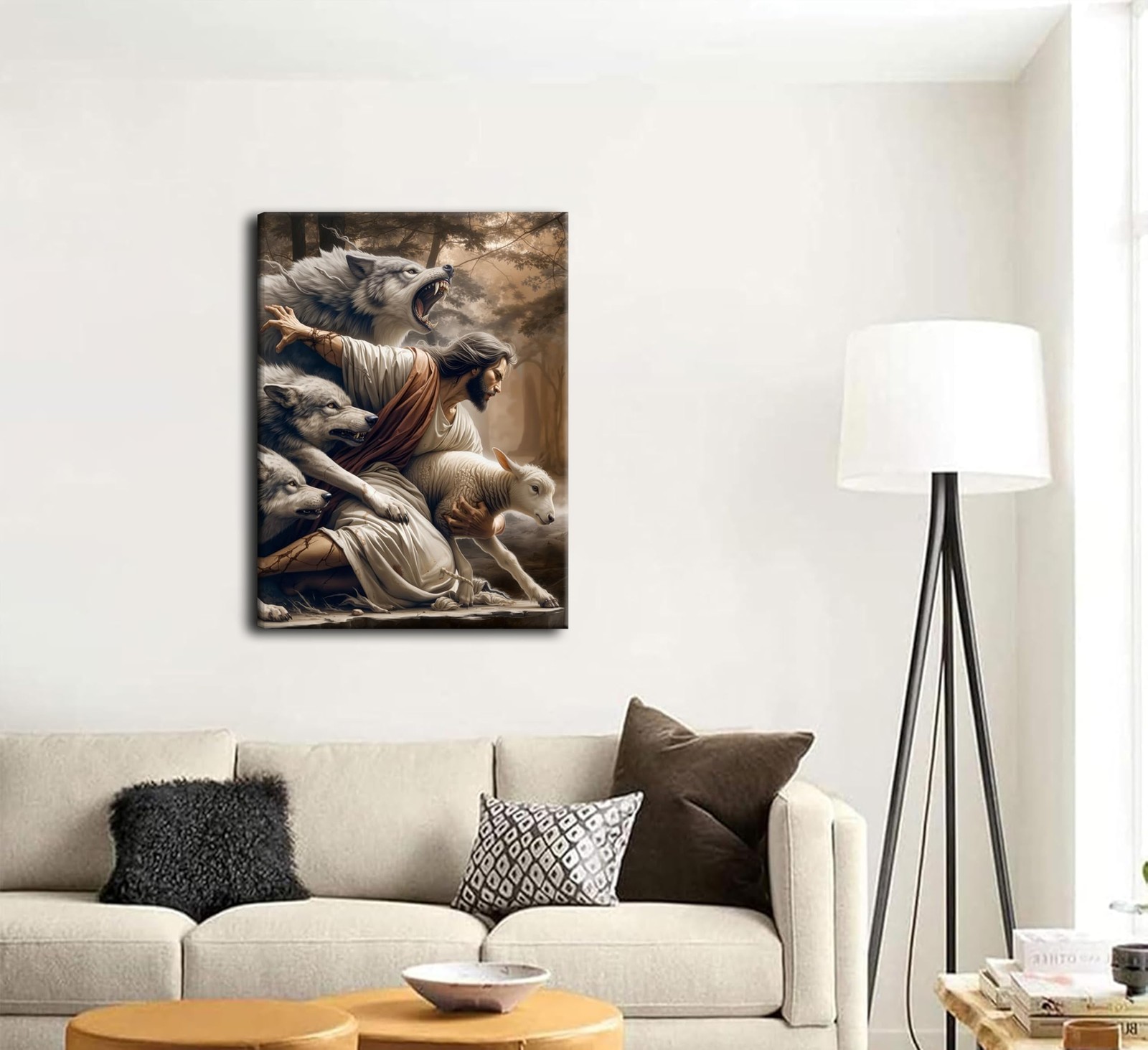 Jesus and Lamb Canvas Wall Art Jesus Saves the Lost Sheep Christian Wall Deco…