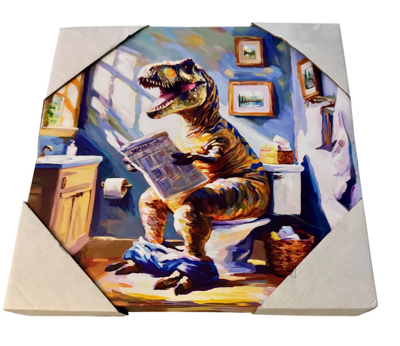 Stupell Industries Urban Bath DinosaurNewspaper Wall Canvas Modern, Humor New