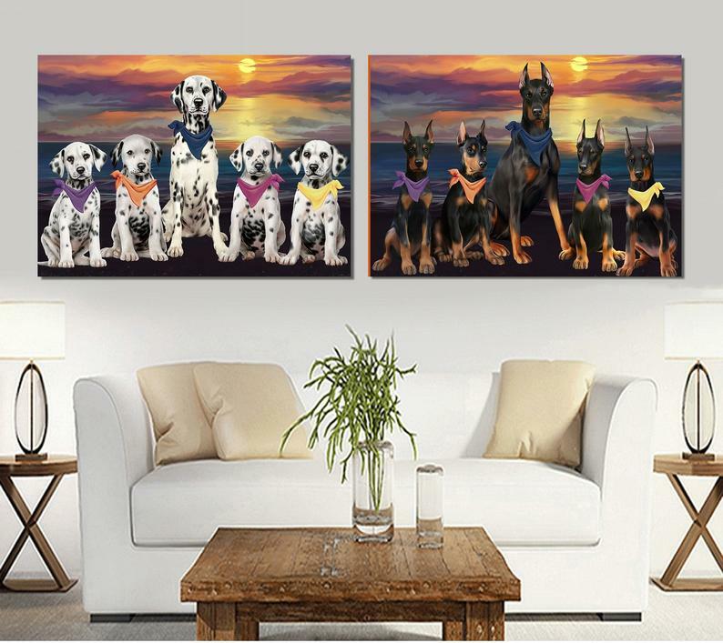 Family Sunset Dog Cat Canvas Wall Art, Pet Photo Lovers Gift Home Decor