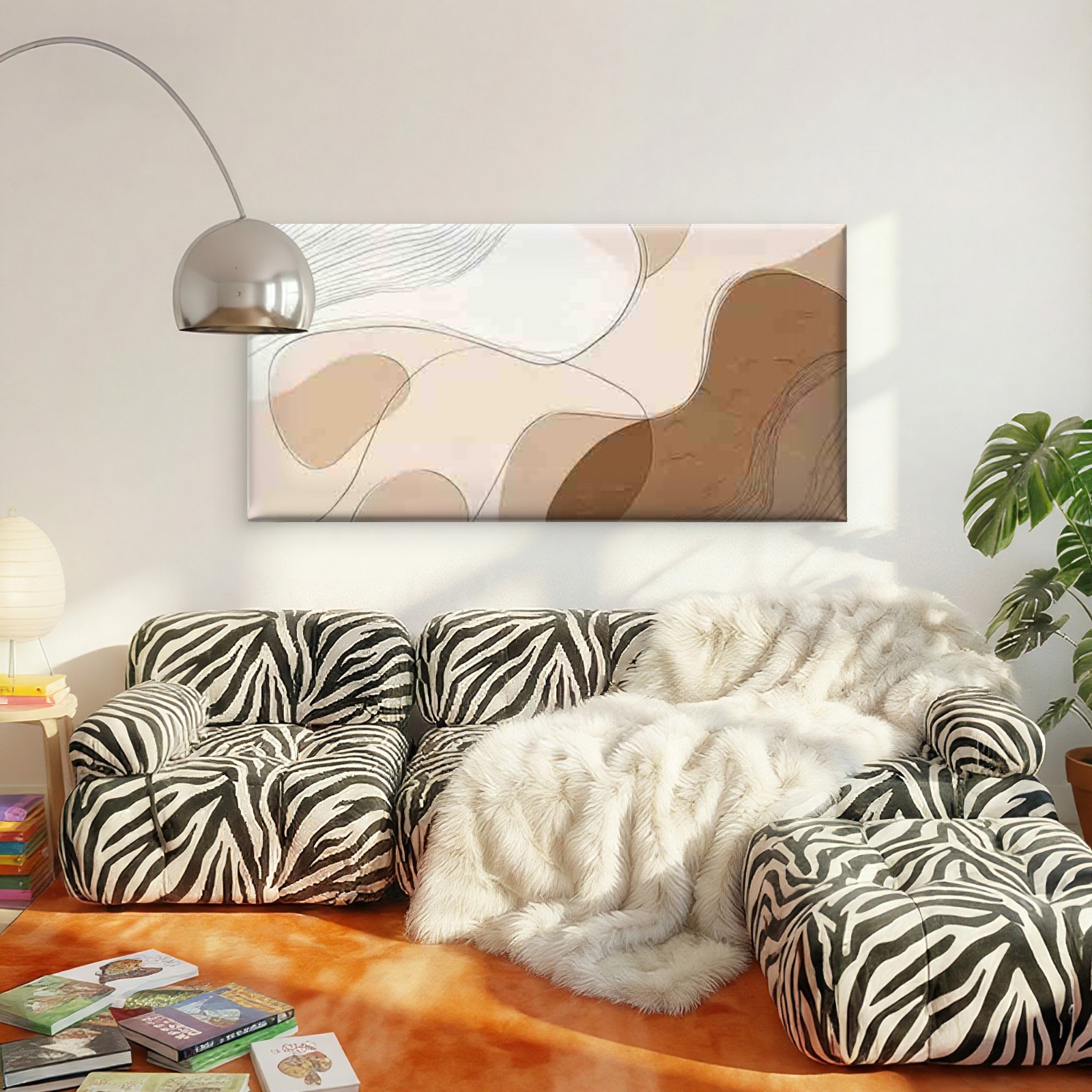 Abstract Lines And Soft Color Blocks Unframed Canvas Painting for Living