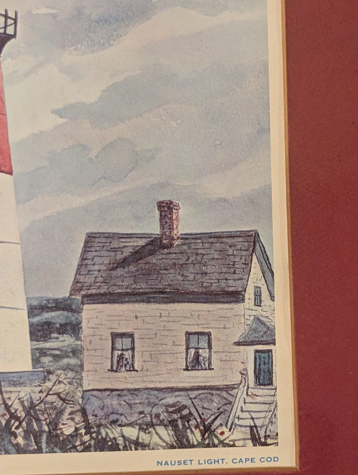 Vtg Nauset Light Cape Cod Brian Truelove Glass Wood Framed Picture 12 1/2 X 11