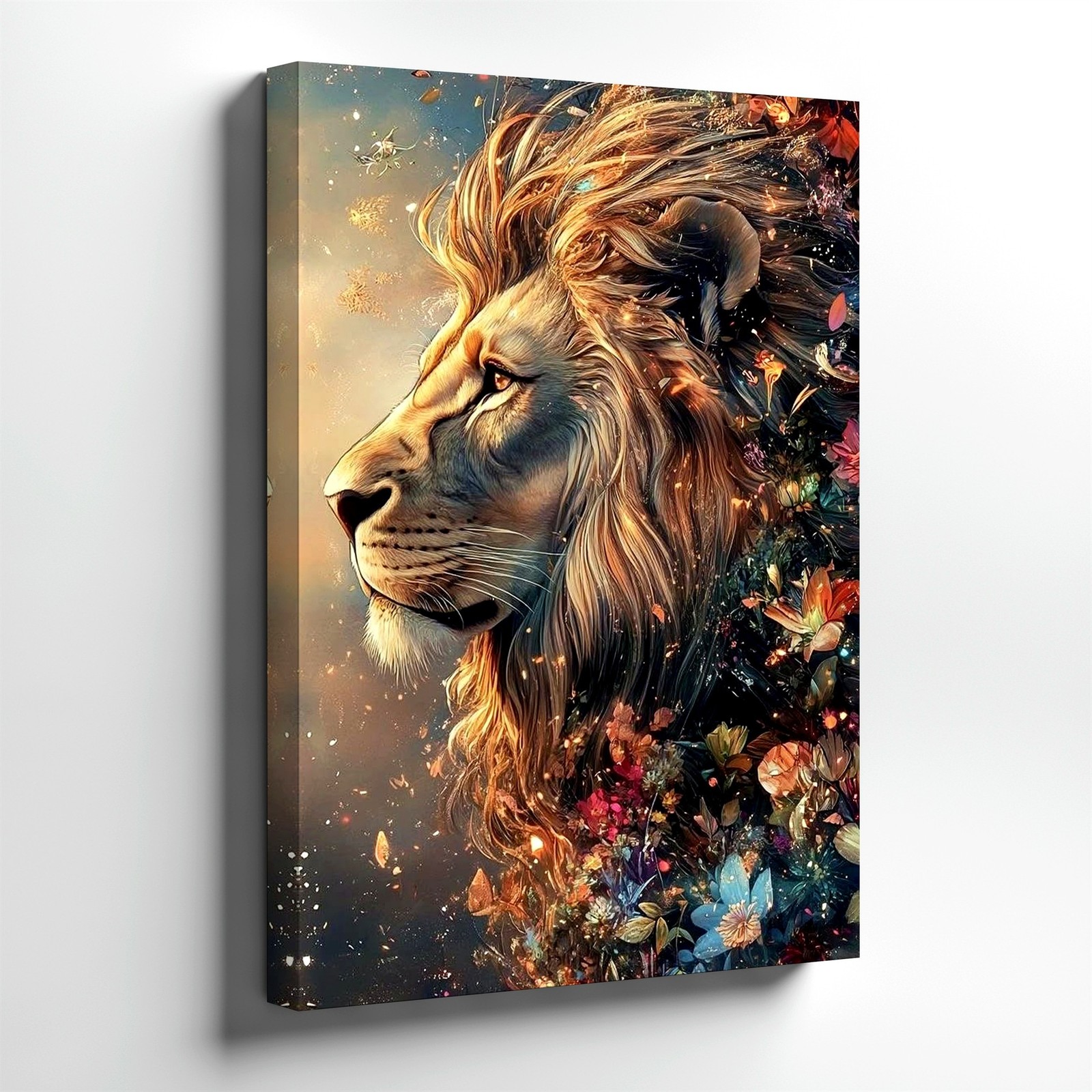 Wall Art Majestic Lion Portrait Floral Fantasy Animal Canvas Print Modern Decor