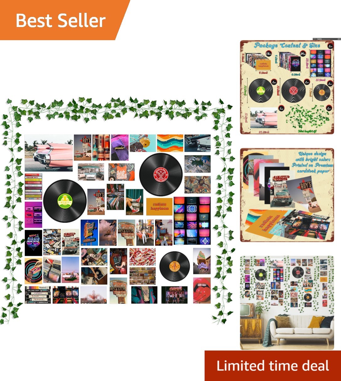 Unique 48PCS Wall Art Prints Set with Fake Vines for Trendy Room Makeover