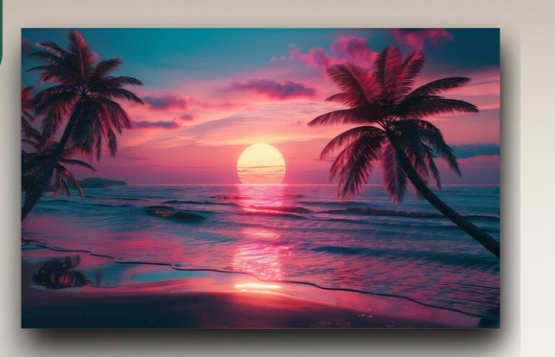 24” X 40” Tropical Palm Trees Sunset Beach Painting Print Framed Canvas Wall