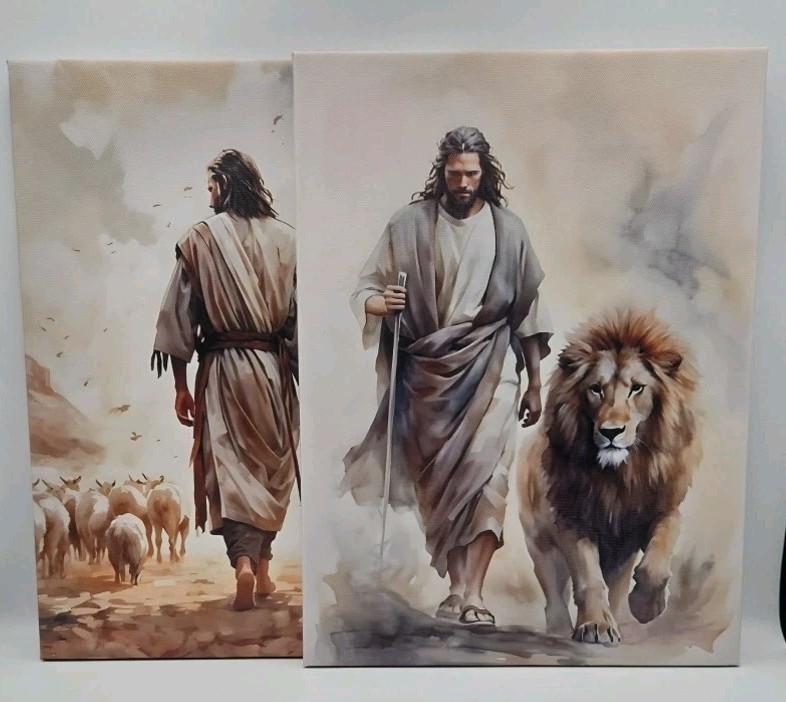 Jesus is King Framed Wall Art 2 Piece Set 12×16 Christian Canvas NEW
