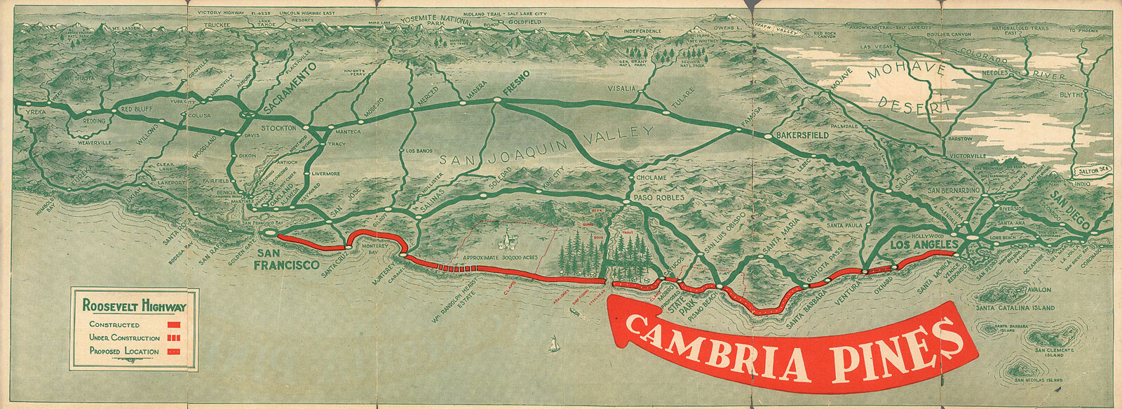 1927 Pictorial Tourism Map of Cambria Pines California Wall Art Poster Print