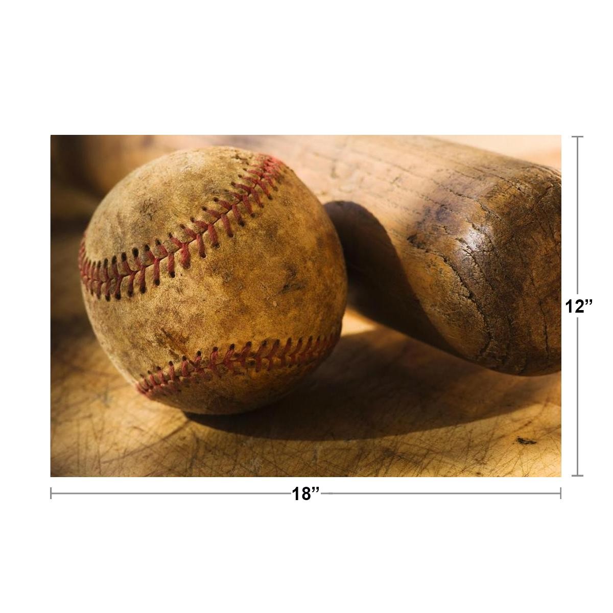 Antique Baseball with Baseball Bat Photo Art Print Poster 18×12