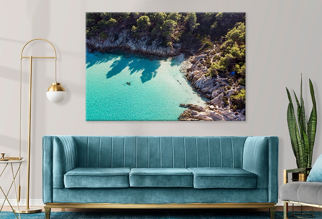 Aegean Sea Coast with Blue Transparent Water Wall Art Canvas Unframed Print Art