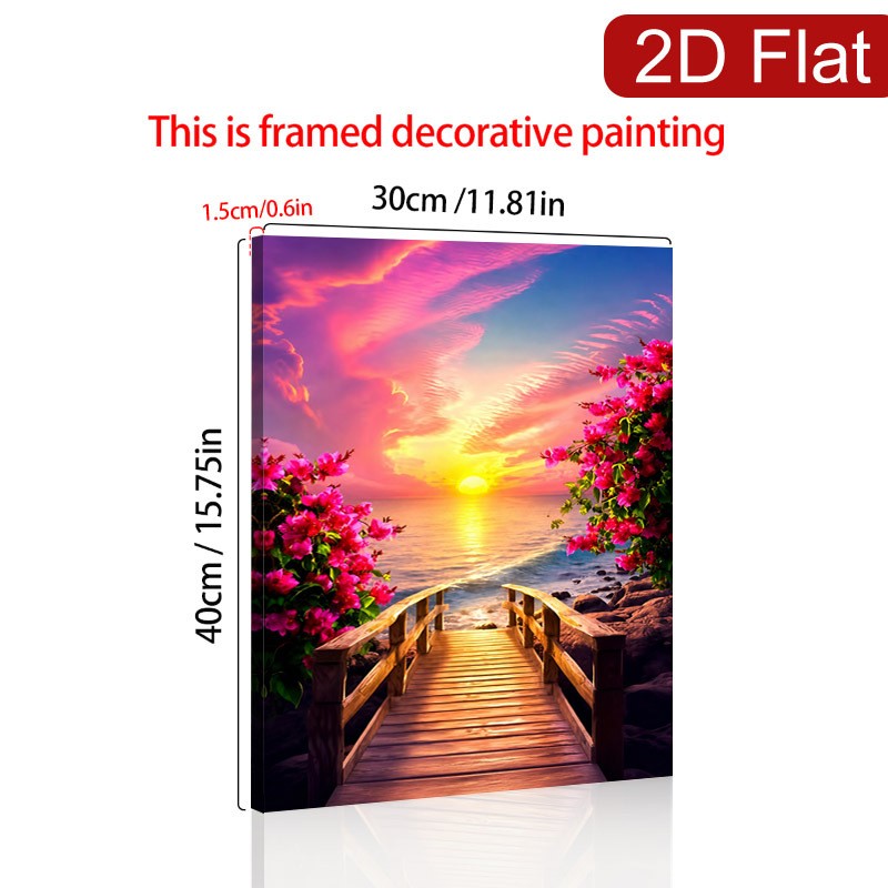 Bougainvillea Sunset Sea Bridge Canvas Wood Frame Wall Decor Gift