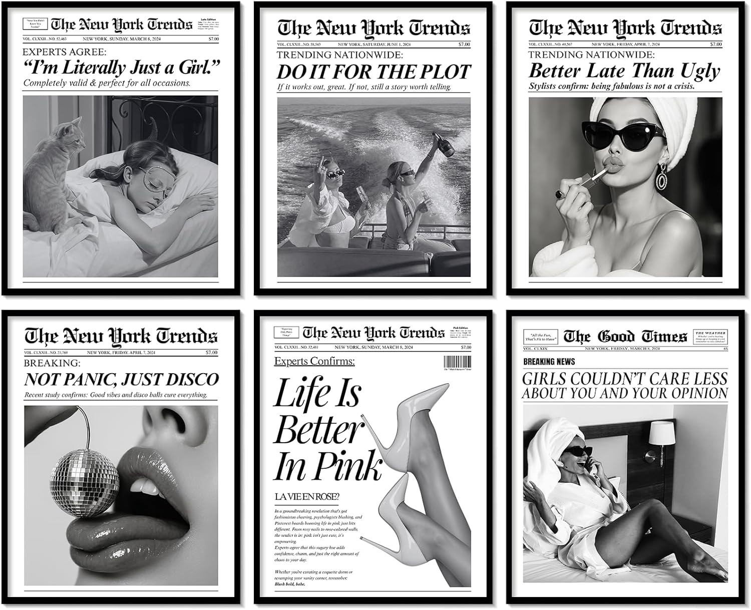 Trendy Vintage Newspaper Wall Art, 6 Pcs 8X10Inch Wall Art Set New York Trendy