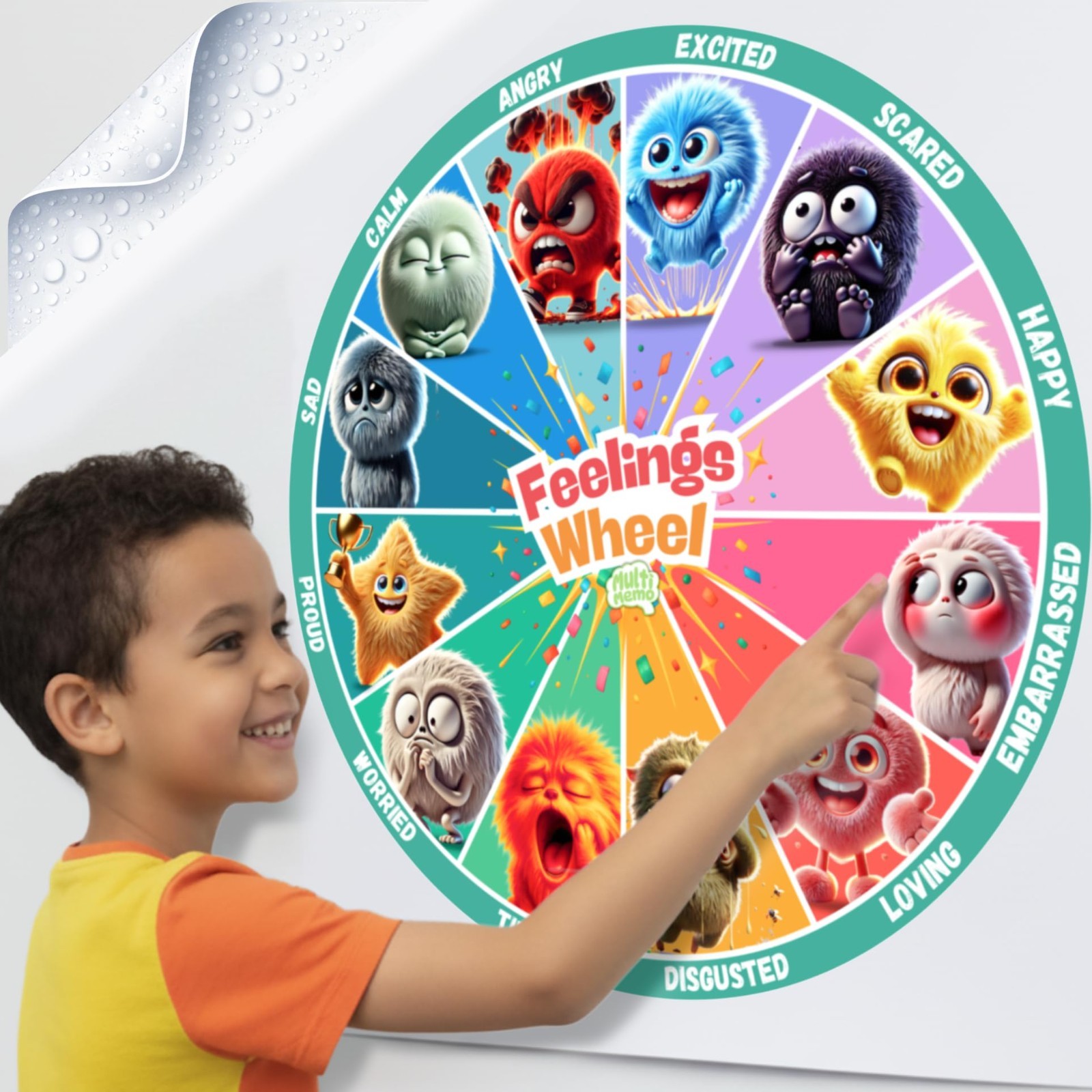 Large Feelings Wheel Poster 29.5” – Emotion Chart for Kids – Durable PVC Classro