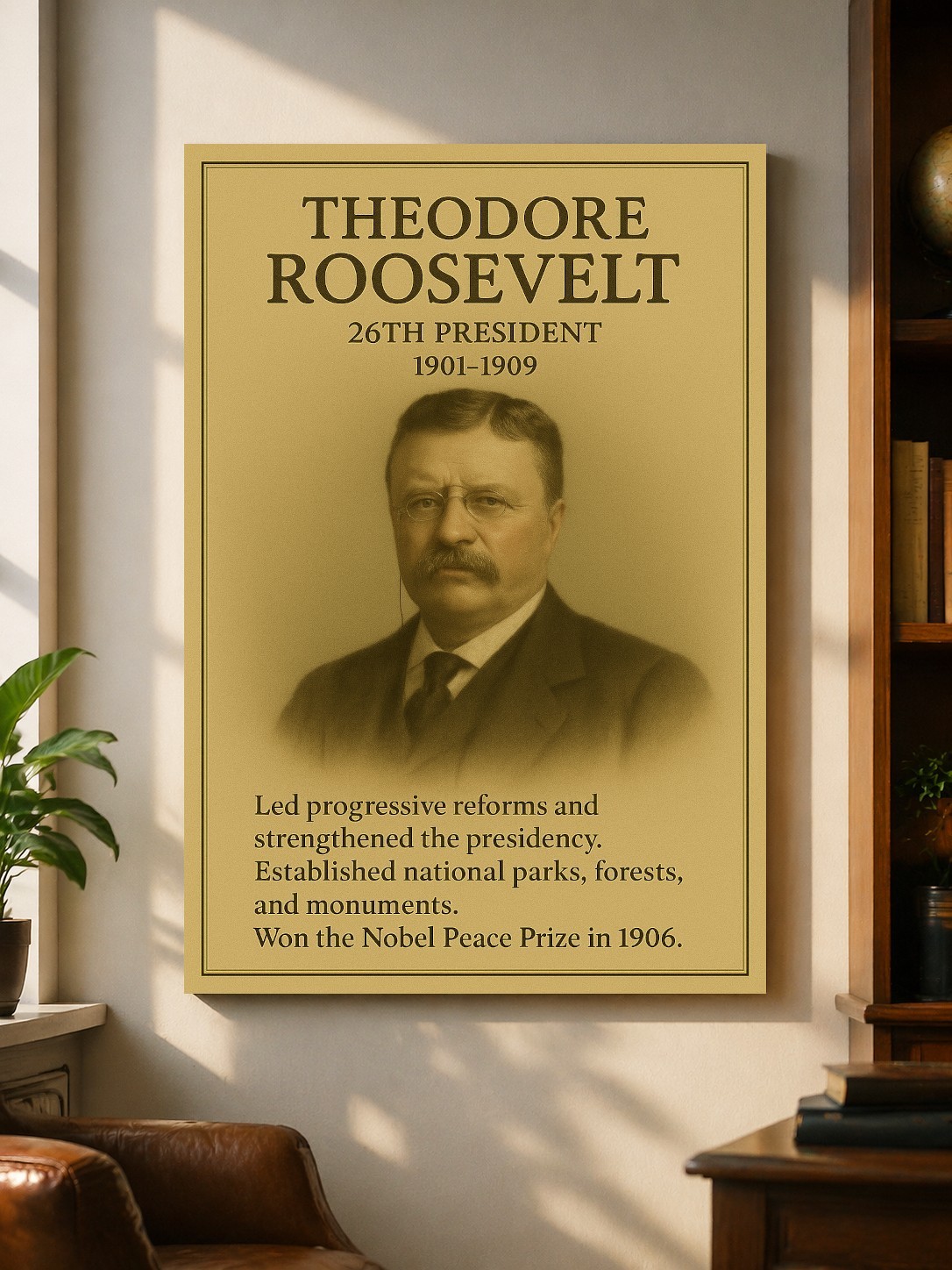 Theodore Roosevelt Vintage Portrait USA History Wall Art 26th President Print