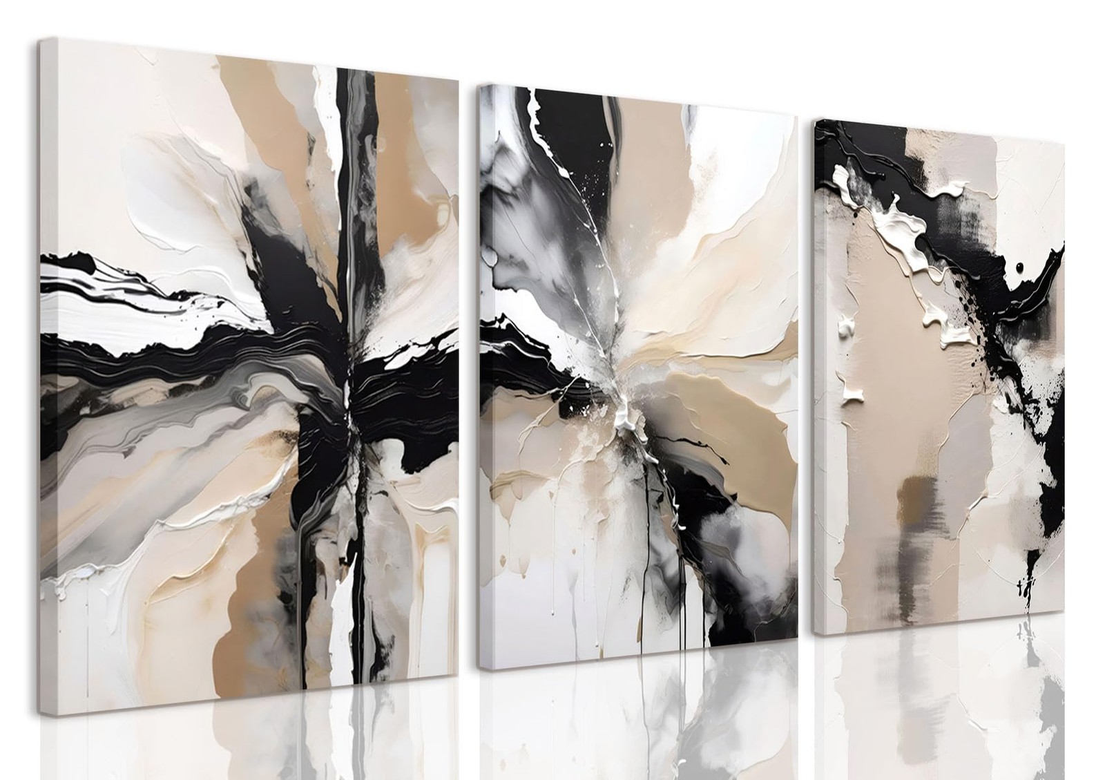 Framed Black and Brown Abstract Geometric Canvas Wall Art Modern Grey White B…