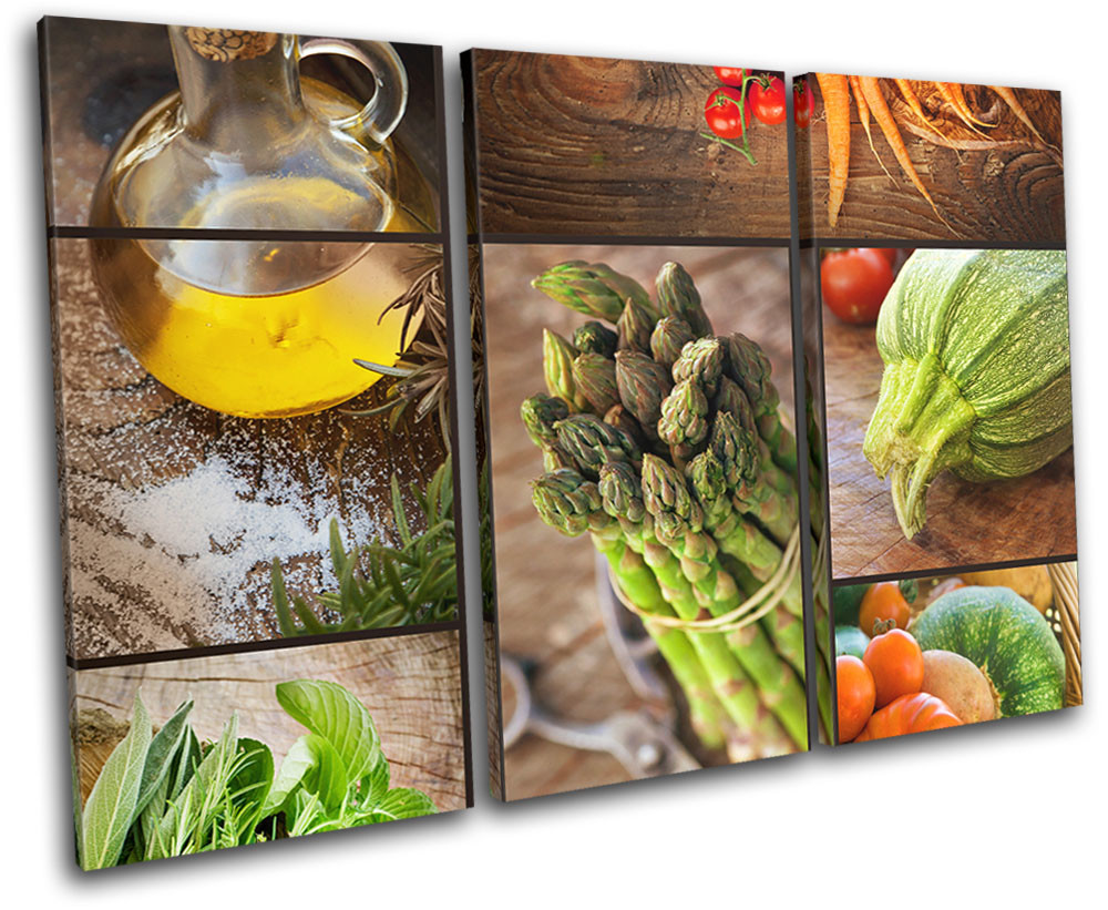 Organic Cooking Oil Montage food Kitchen TREBLE CANVAS WALL ART Picture Print