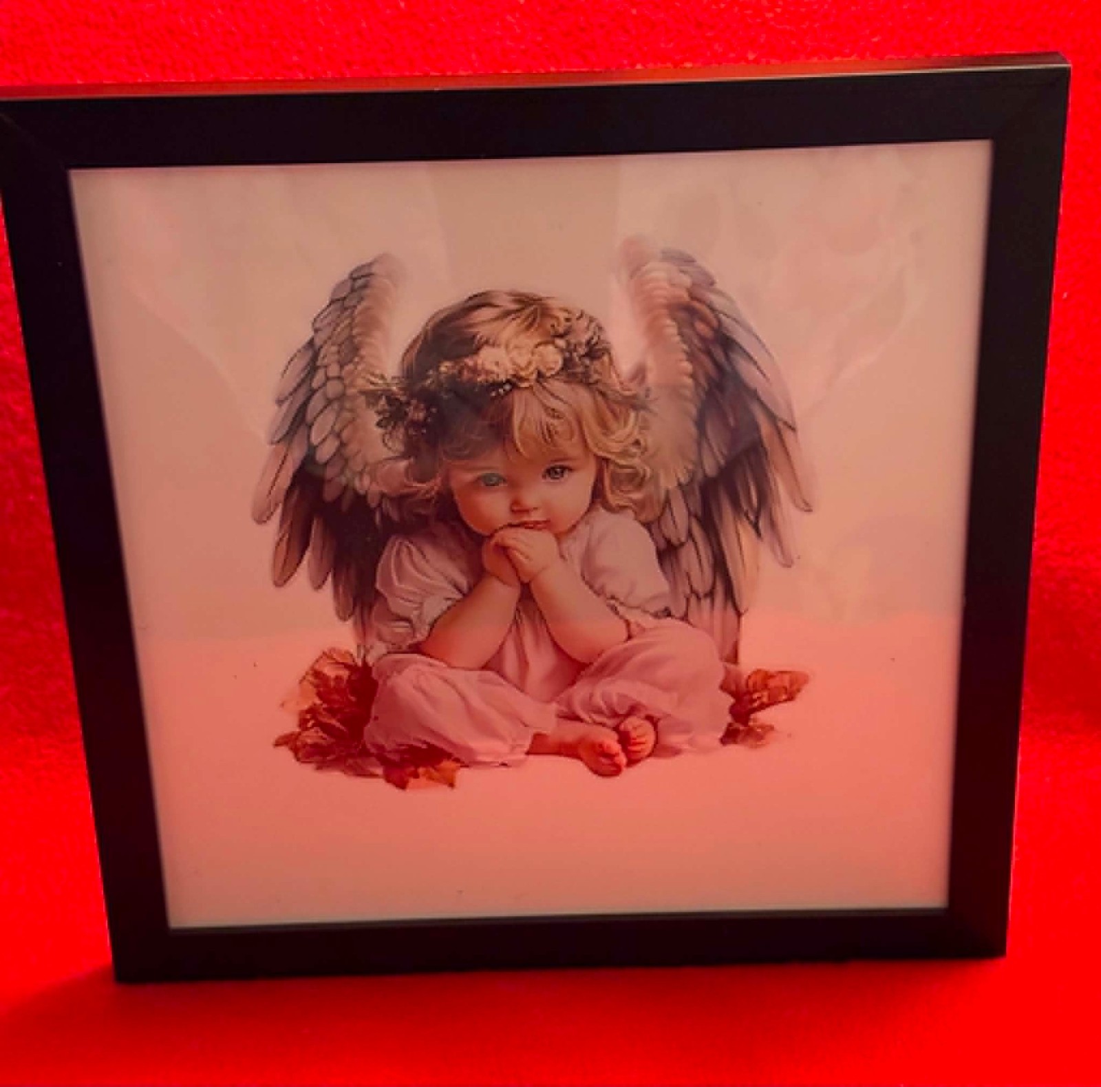 2D Flat Angel Golden Wings Vinyl Sticker custom framed in 9×9 inch frame.