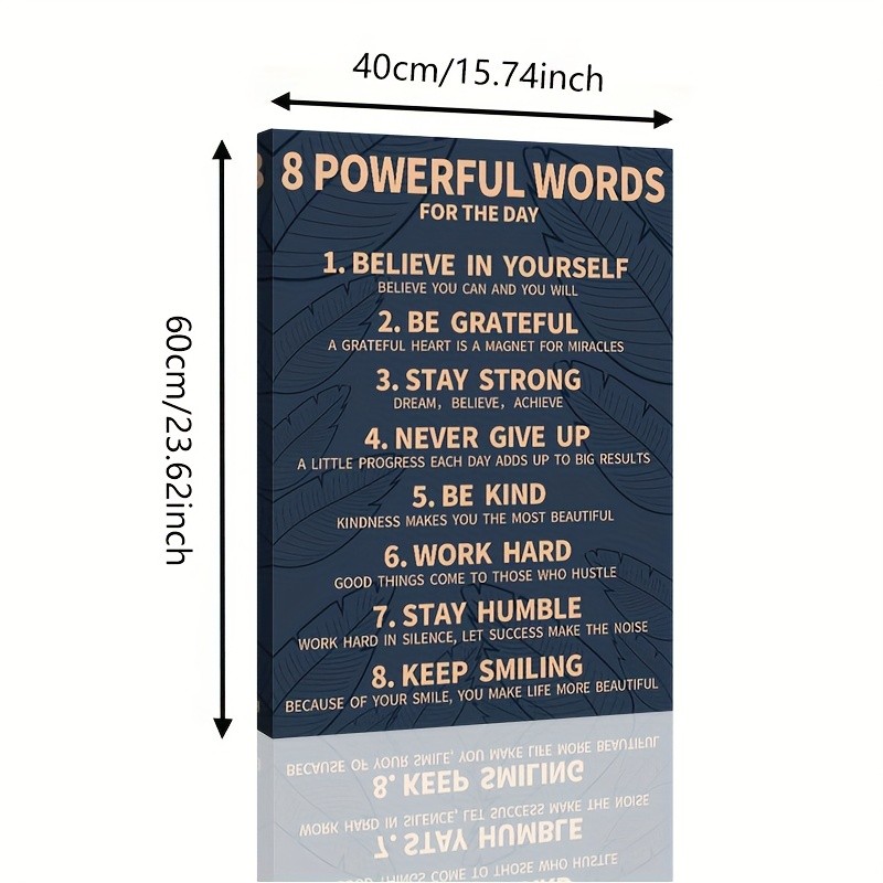 8 Powerful Words Daily Motivational Framed Canvas, Office Inspirational