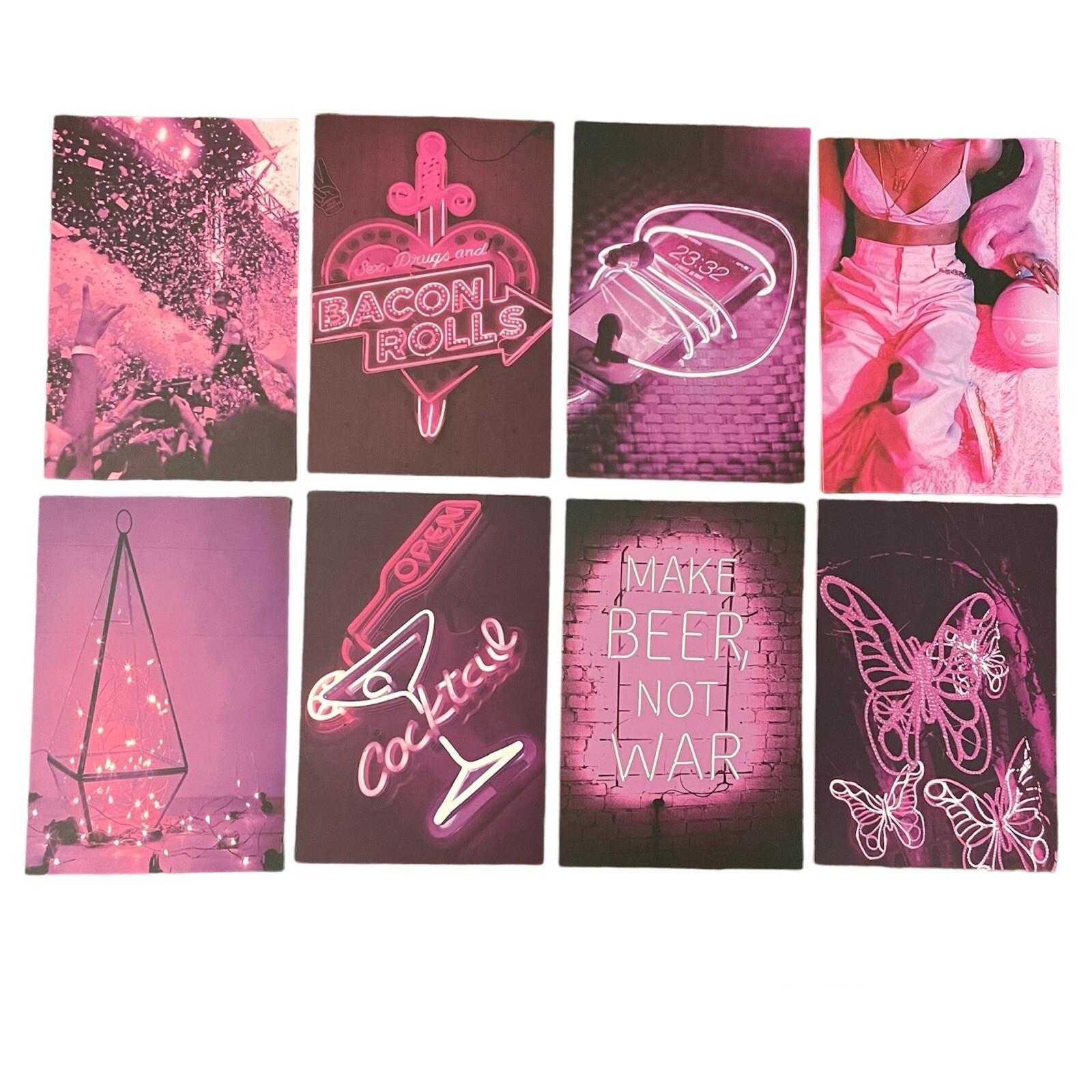 Pink/Purple 8-Pack 4×6 Inch Neon Retro Aesthetic Thick Cardstock Wall Prints