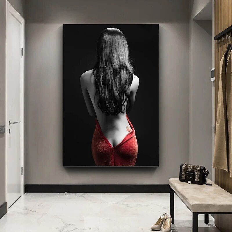 Sexy Women With Red Dress Canvas Painting Canvas Wall Art Wall Poster Prints Art