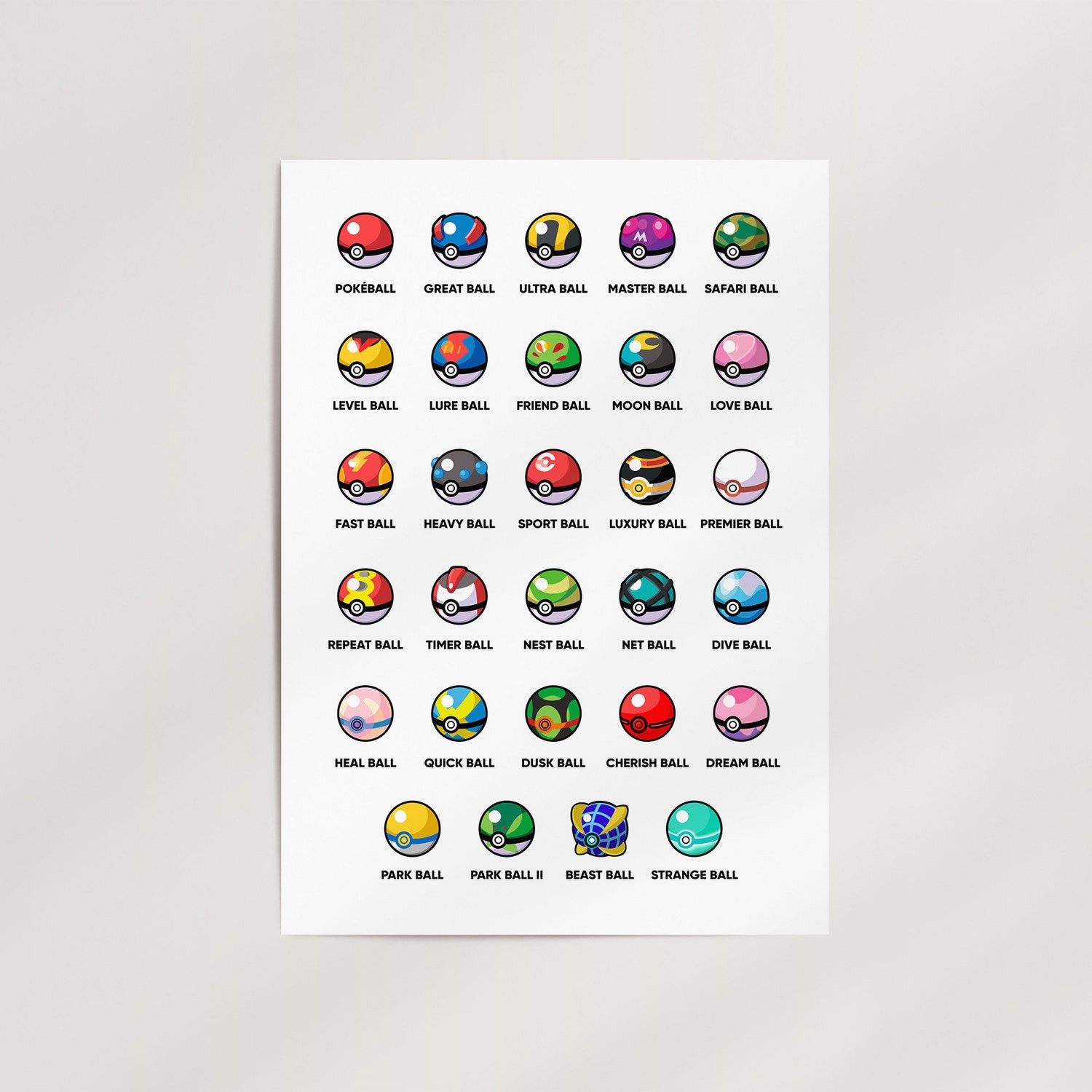 Pokémon Pokéball Collection Chart Poster – Premium Giclée Wall Art