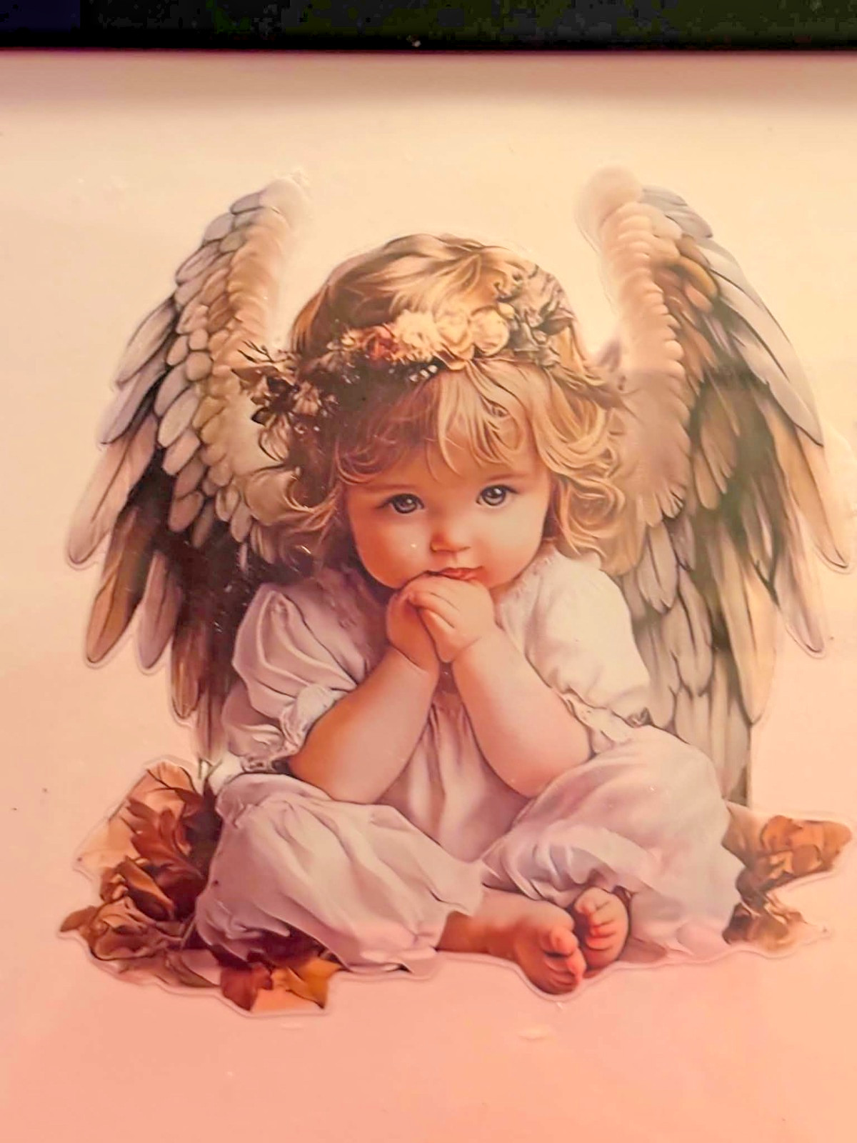 2D Flat Angel Golden Wings Vinyl Sticker custom framed in 9×9 inch frame.