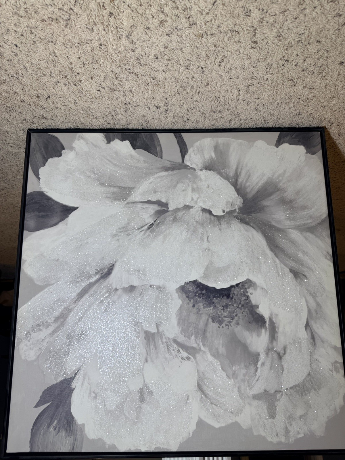 Gray White Black Floral Flower Framed Print Wall Art Horizontal 24 x 27 in