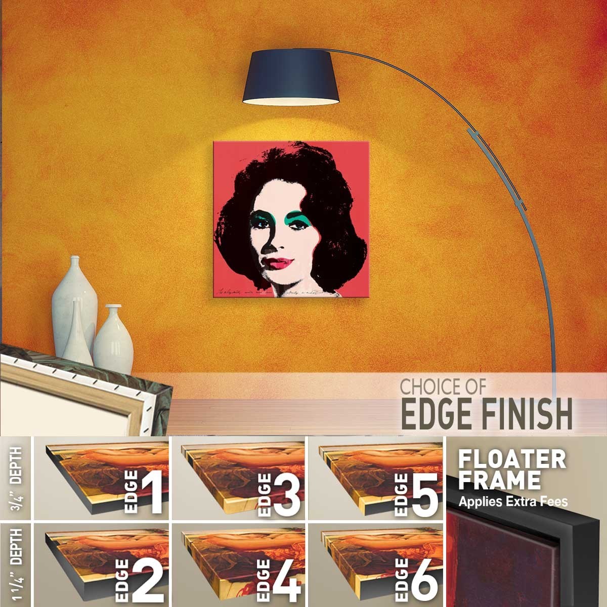 24W»x24H» LIZ 1964 by ANDY WARHOL – ELIZABETH TAYLOR CLEOPATRA CHOICES of CANVAS