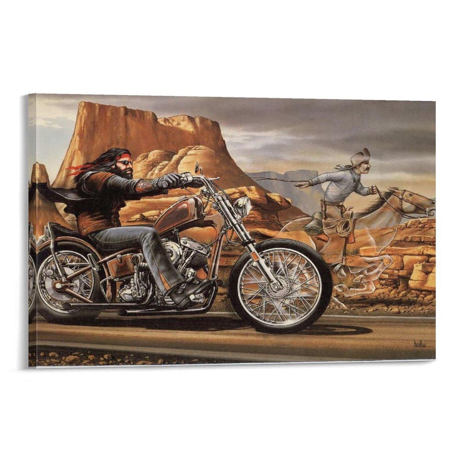 Ghost Rider David Mann Motorcycle Canvas Print, Vintage Biker Wall Art