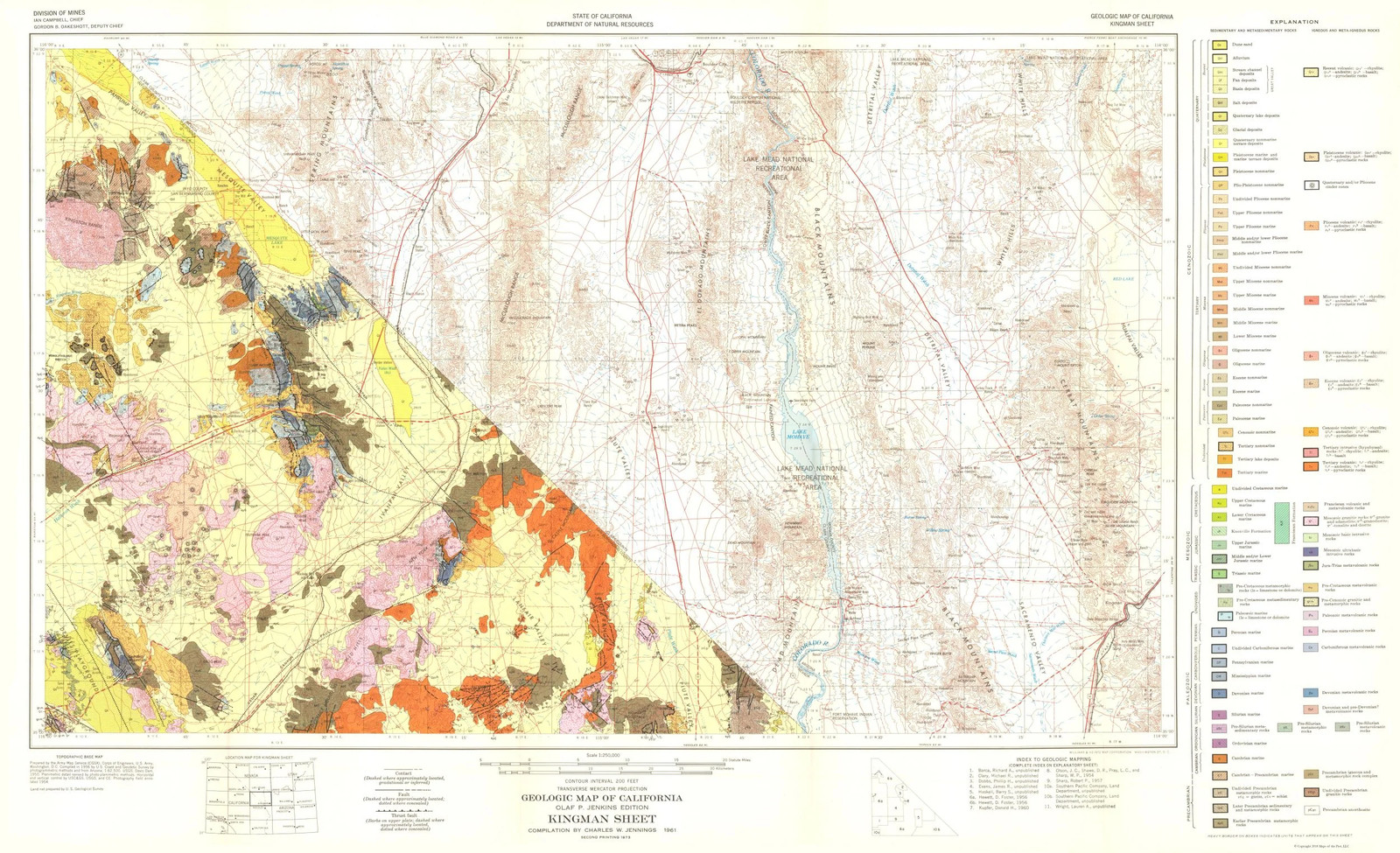 Historic Mine Map – Kingman California Geologic Sheet – Jennings 1956- Vintage