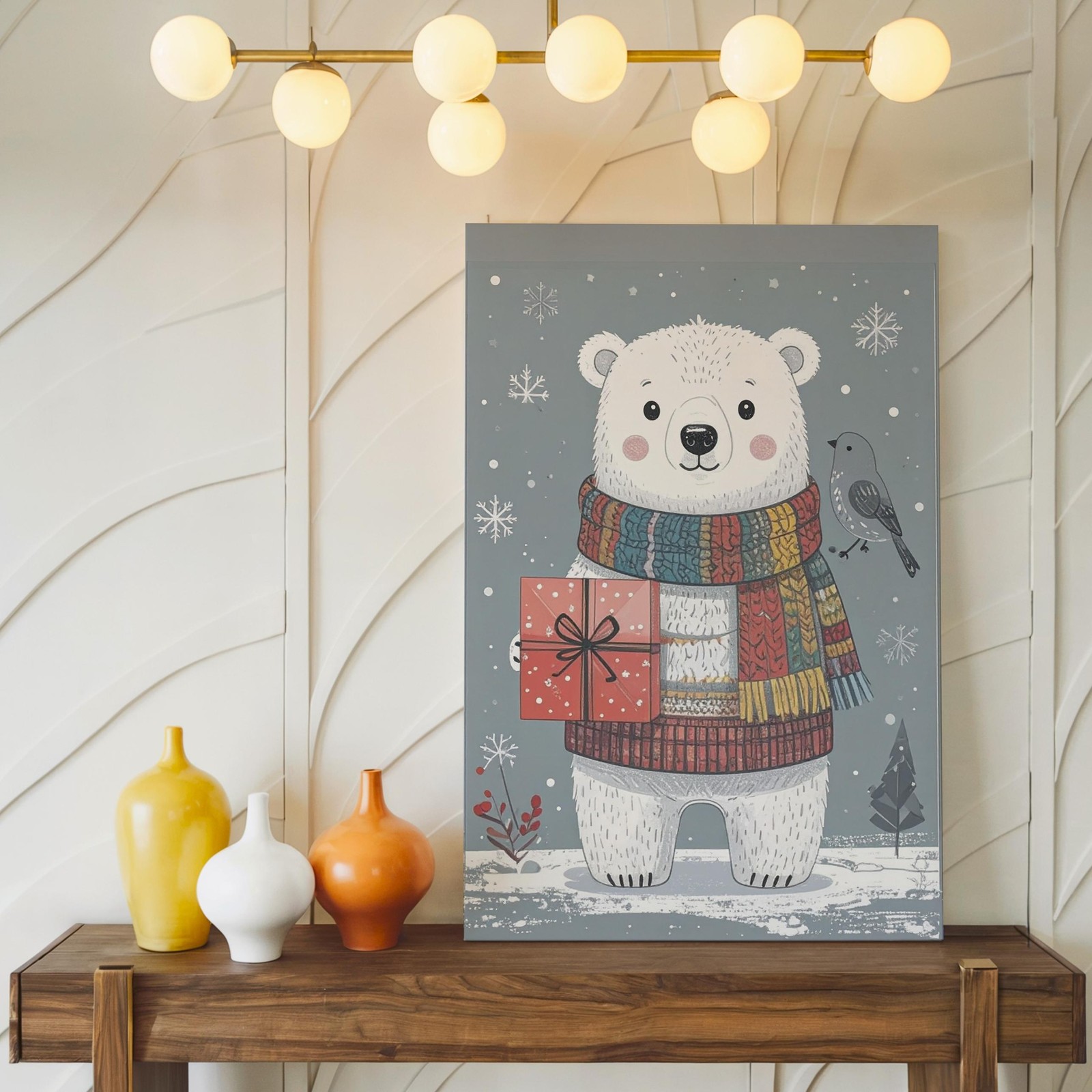 Cozy Polar Bear Gift Canvaswinter Holiday Wall Art