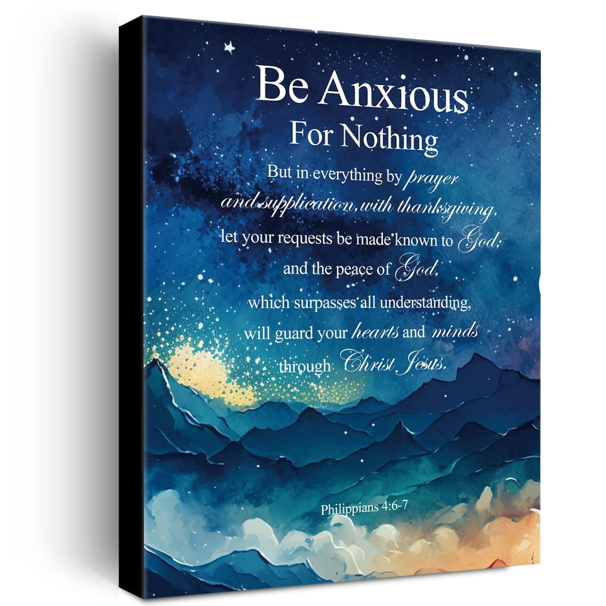 Christian Canvas Wall Art Philippians 4:6-7 Be Anxious for 12″L x 15″W, Black