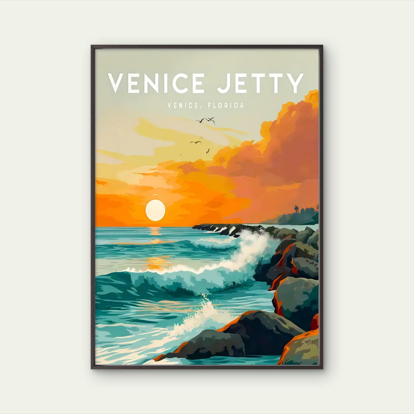 Venice Jetty Florida Surf Point Sunset Ocean Travel Poster Choose Your Size