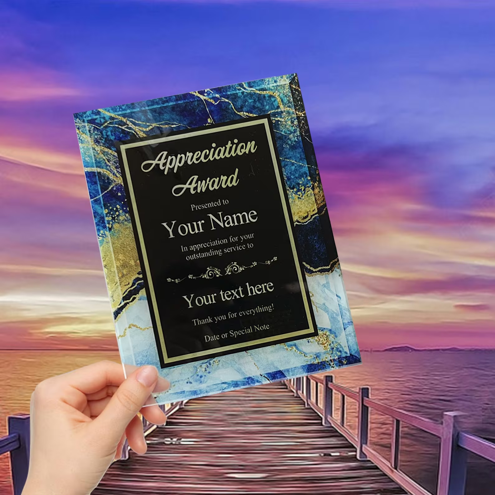 Custom Acrylic Award Trophy – Personalized Plaque with Text & Marble Design