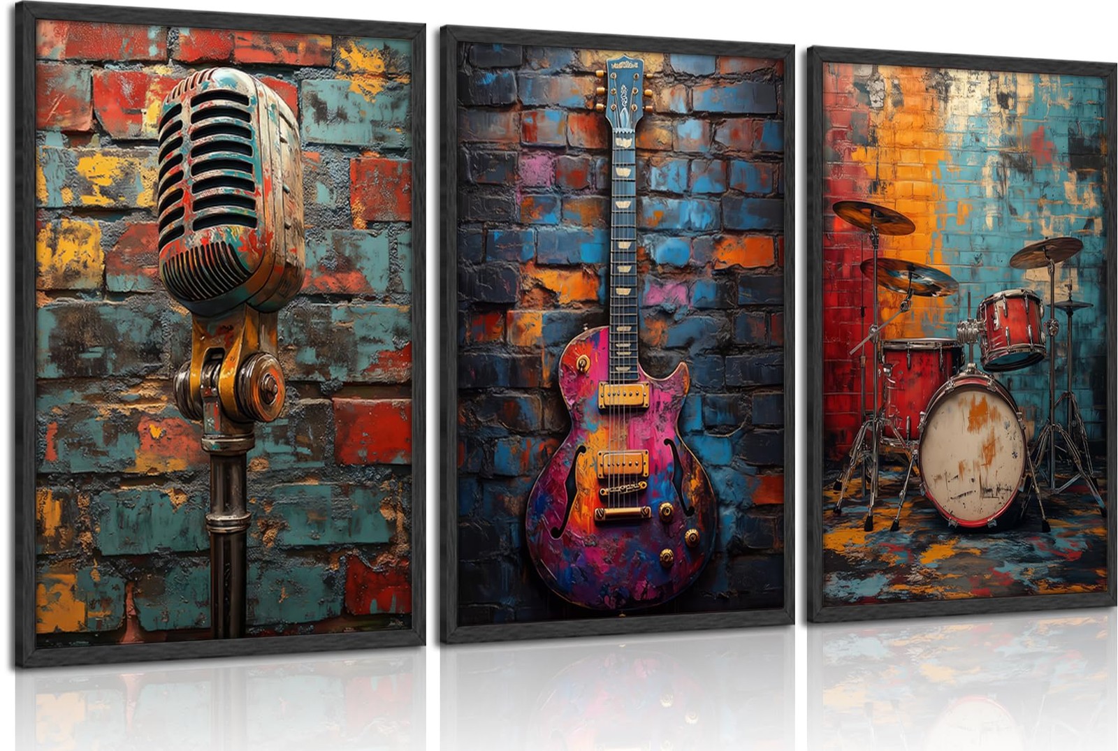 3Pcs Graffiti Musical Instruments Canvas Wall Art Cool Music Theme Posters Pr…