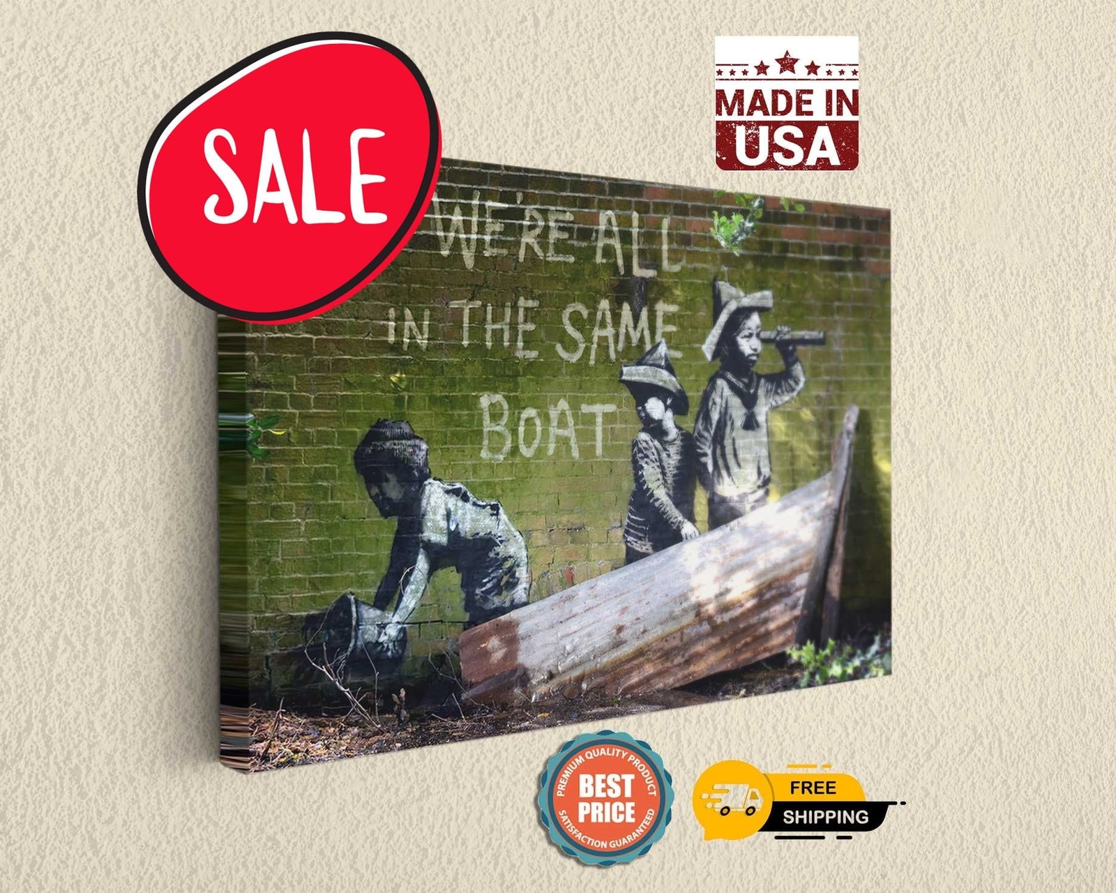 Banksy We’re All In The Same Boat – Canvas Ready To HangCanvas Print Home Decor