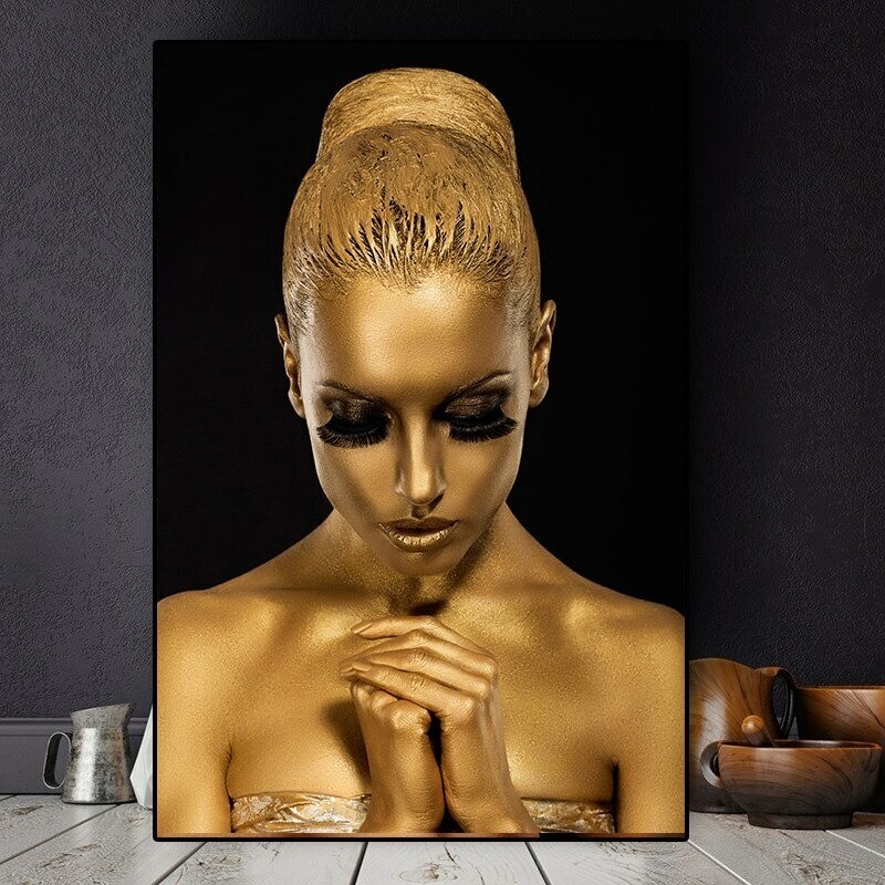 Black Gold African Art Woman Canvas Painting Wall Art Canvas Print Wall Posters