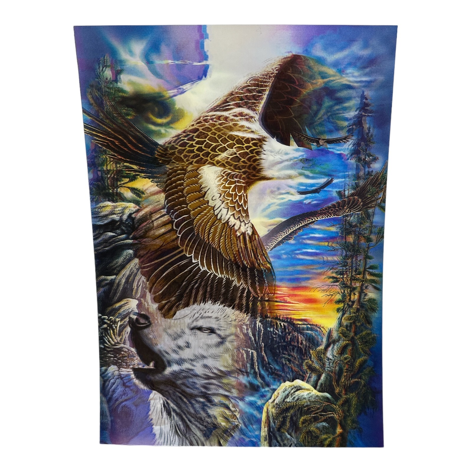 3D Holographic Lenticular Eagle and Wolf Picture (13.5″ x 9.5″)