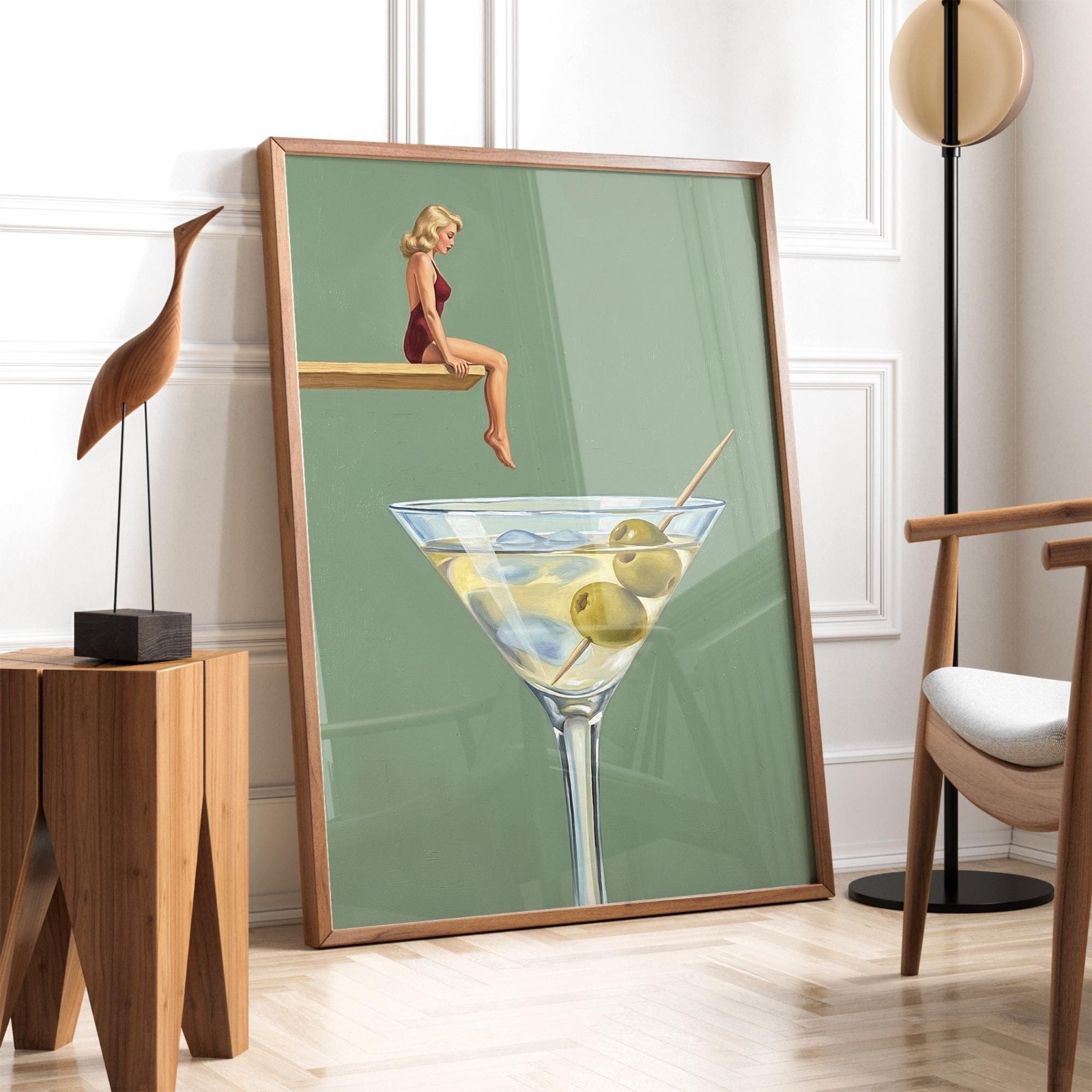 Dirty Martini Poster – Surreal Retro Cocktail Wall Art, Poster Unframed