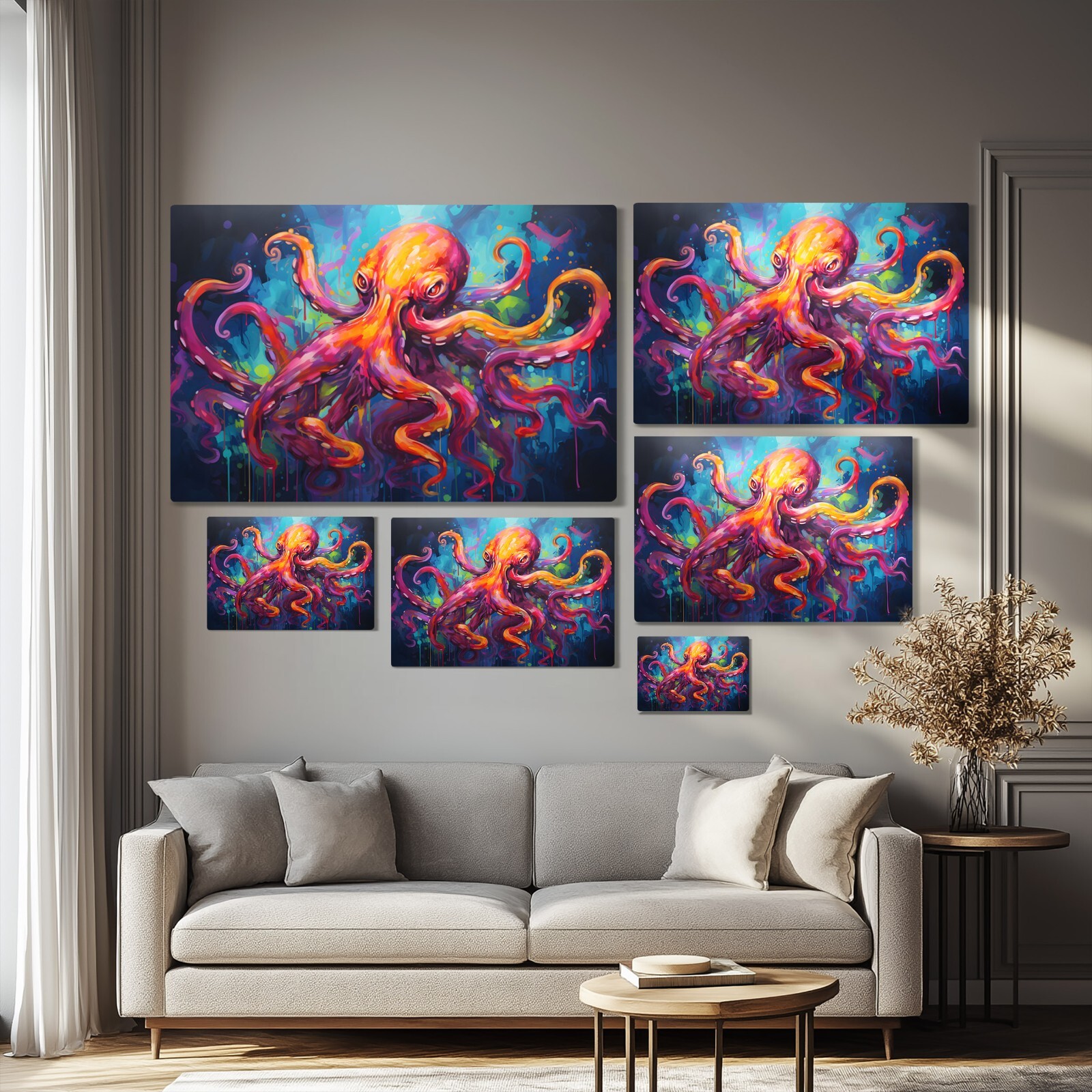 Colorful Octopus Oil Painting Print Framed Canvas Ocean Life Wall Art Decor Sea