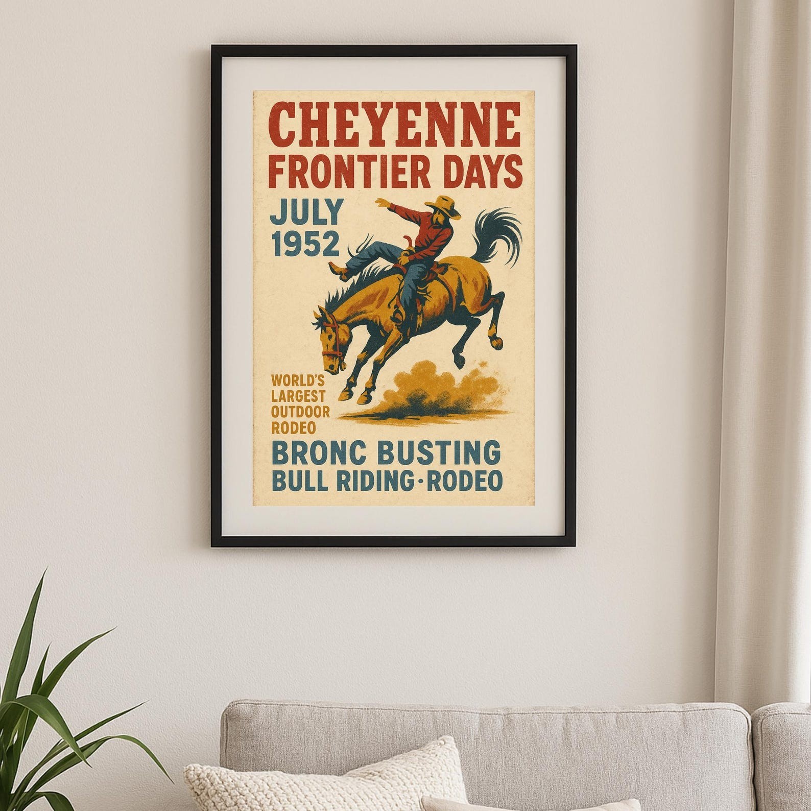 Cheyenne Frontier Days 1952 Poster Vintage Western Rodeo Print Cowboy – Unframed