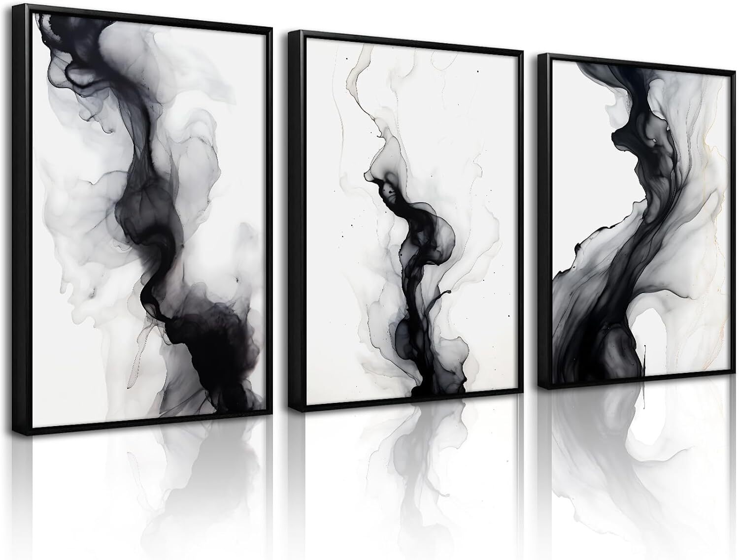 Black White Abstract Wall Art Decor Gray Modern Wall Art Minimalist Canvas Pa…
