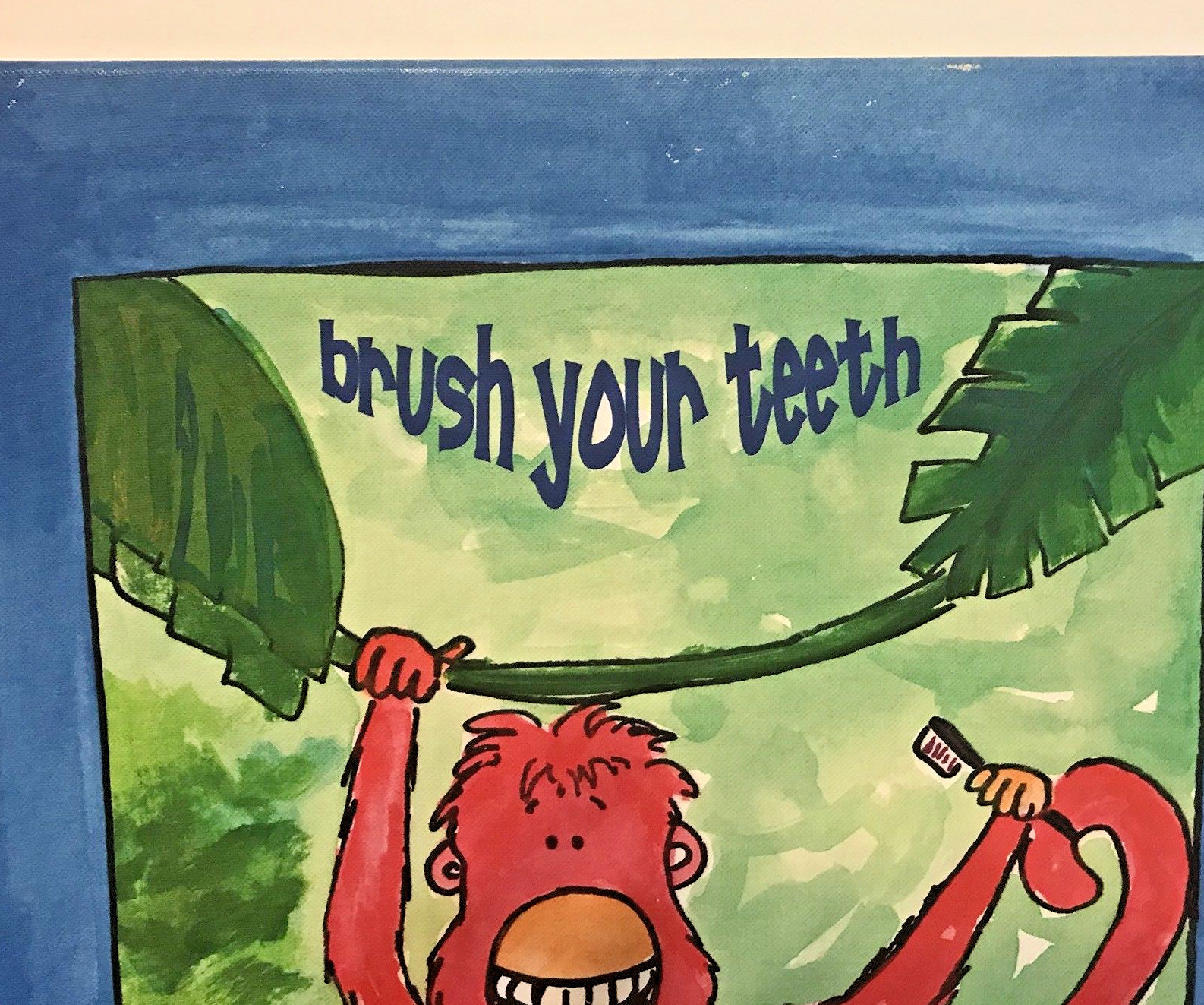 Serena Bowman Monkey See Monkey Do BRUSH YOUR TEETH Wall Decor Canvas Art