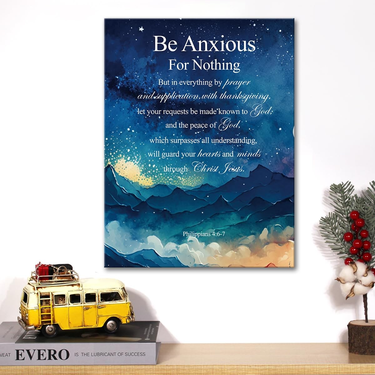 Christian Canvas Wall Art Philippians 4:6-7 Be Anxious for 12″L x 15″W, Black