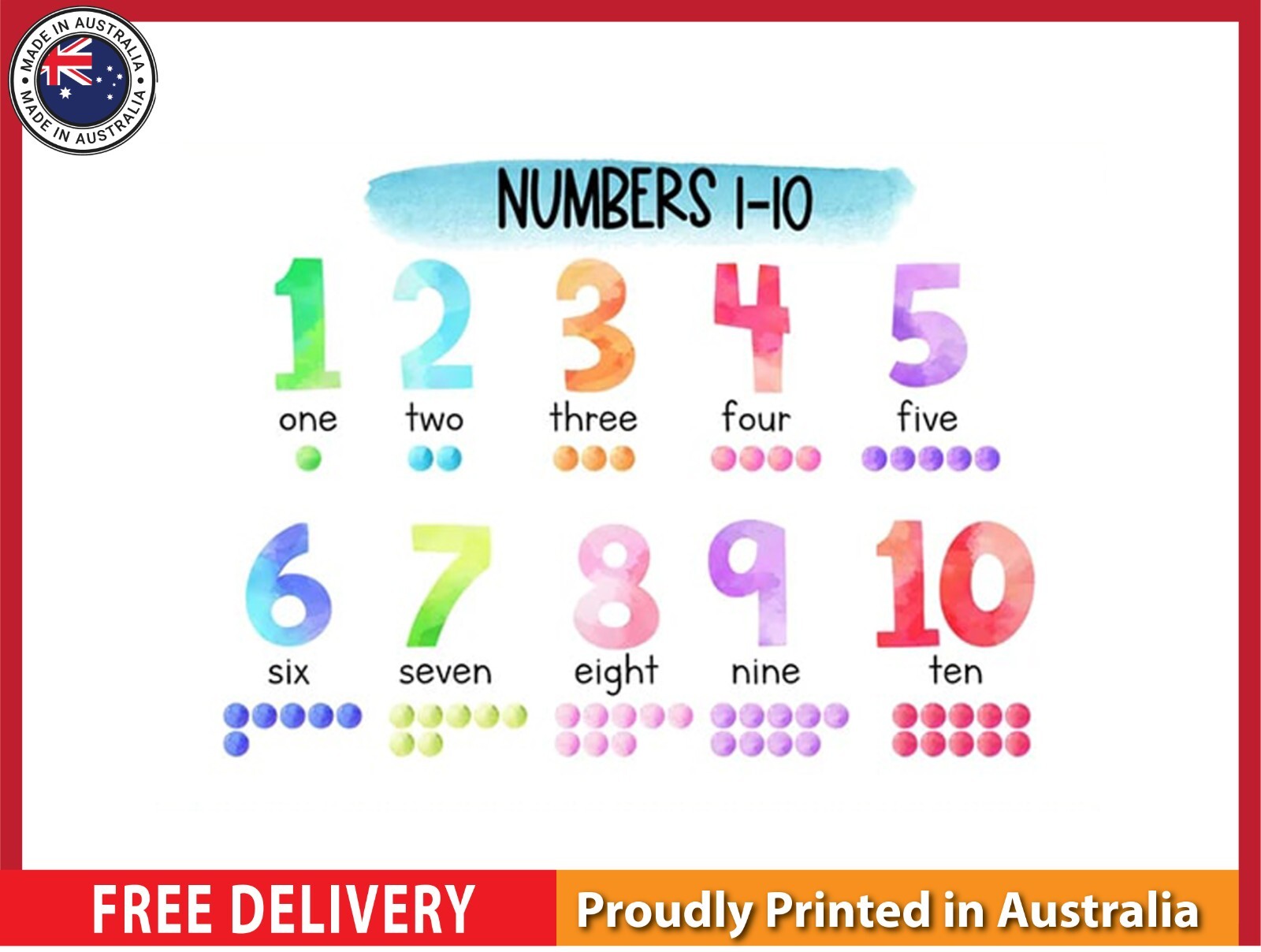 NEW (LAMINATED) Numbers 1-10 (61X91CM) Educational CHART PICTURE PRINT