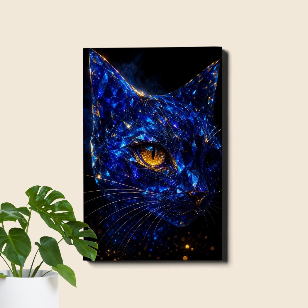 Glitter cat portrait with sparkling eyes Canvas Print shimmering feline artwork