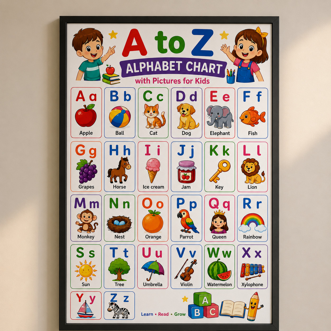 A to Z Alphabet Chart Poster Kids Learning Nursery Wall Decor | Multiple Sizes