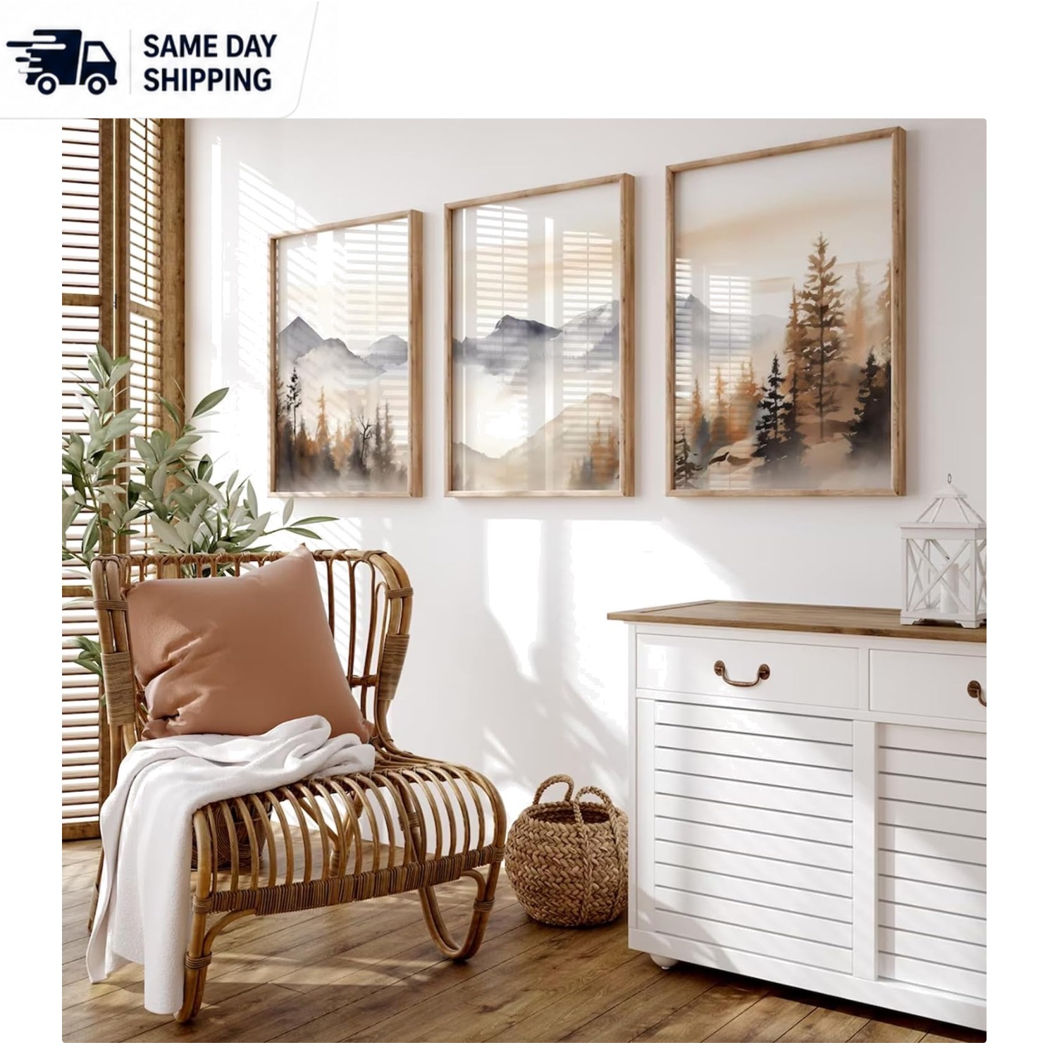 Scenic Neutral Mountain Canvas Art Print Set – 3 Unframed 12×16 Inch Pieces