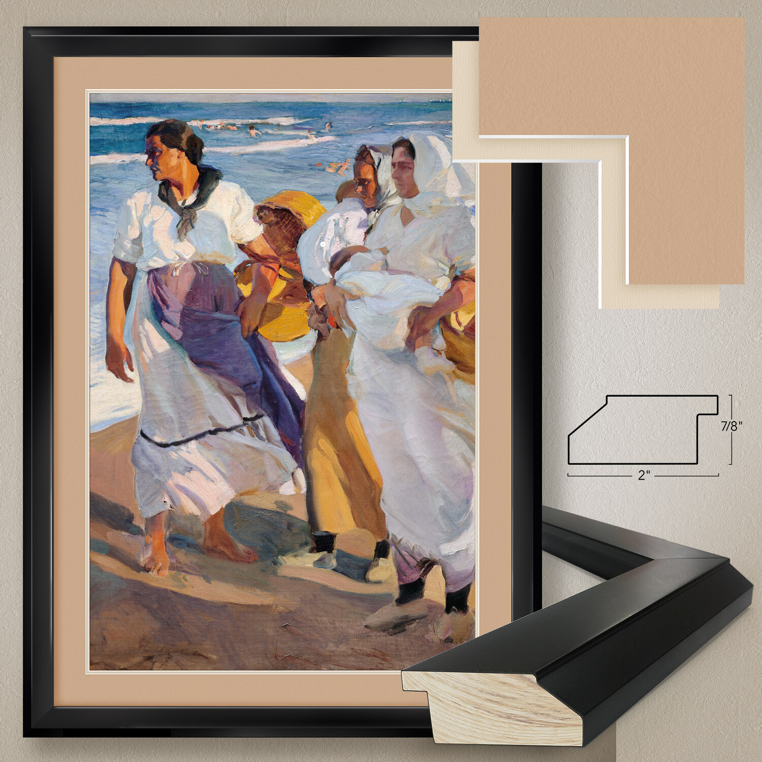32W»x44H» FISHERWOMEN FROM VALENCIA by J SOROLLA – DOUBLE MATTE, GLASS and FRAME