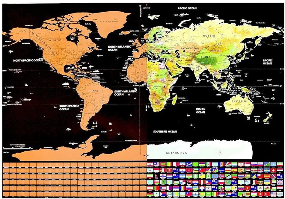 Scratch Off World Map Poster 33″ x 23″ Country Flags US States Educational