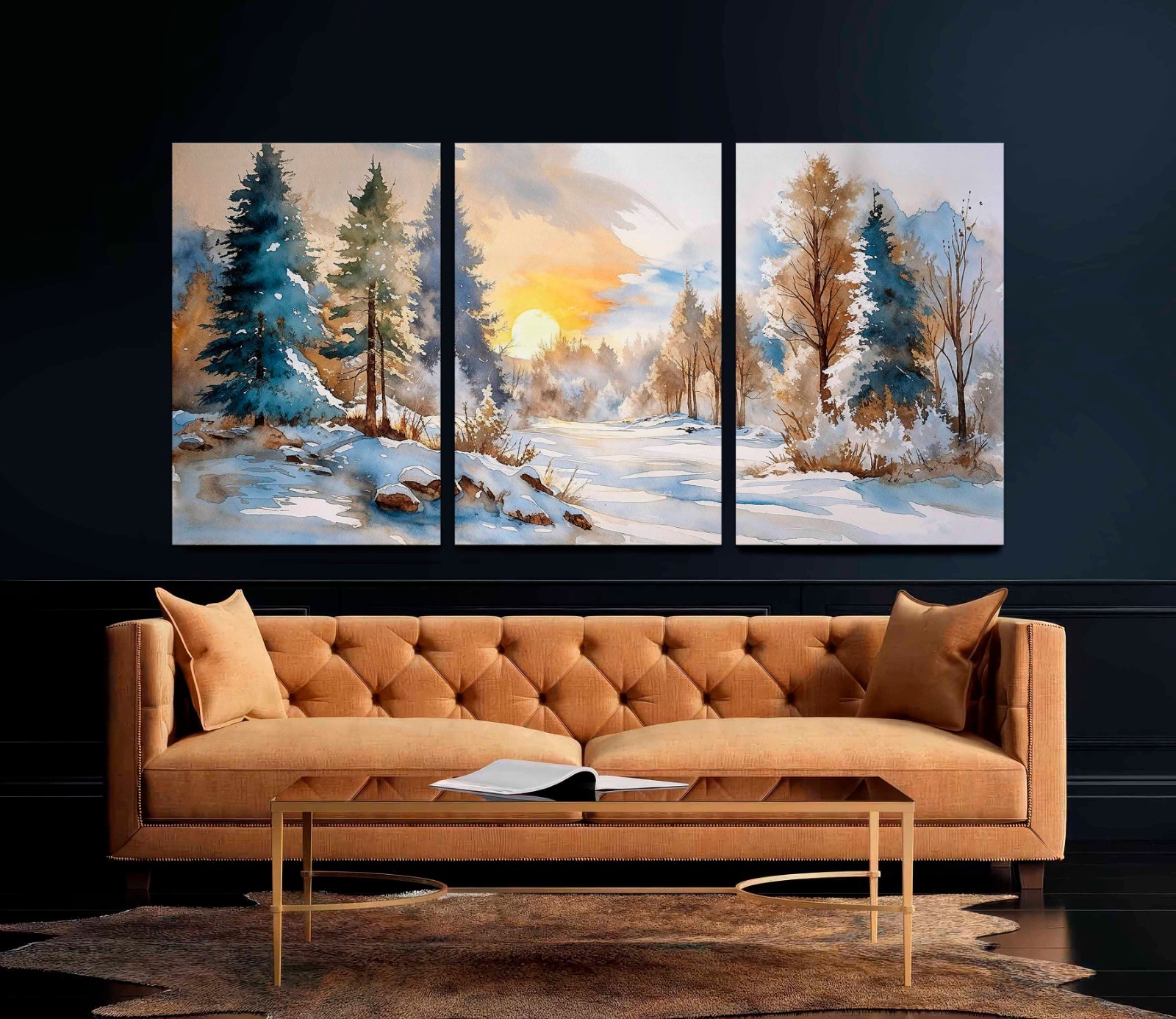 Winter Wall Art Canvas Print Snowy Trees Christmas Decor Winter Sunset Nature